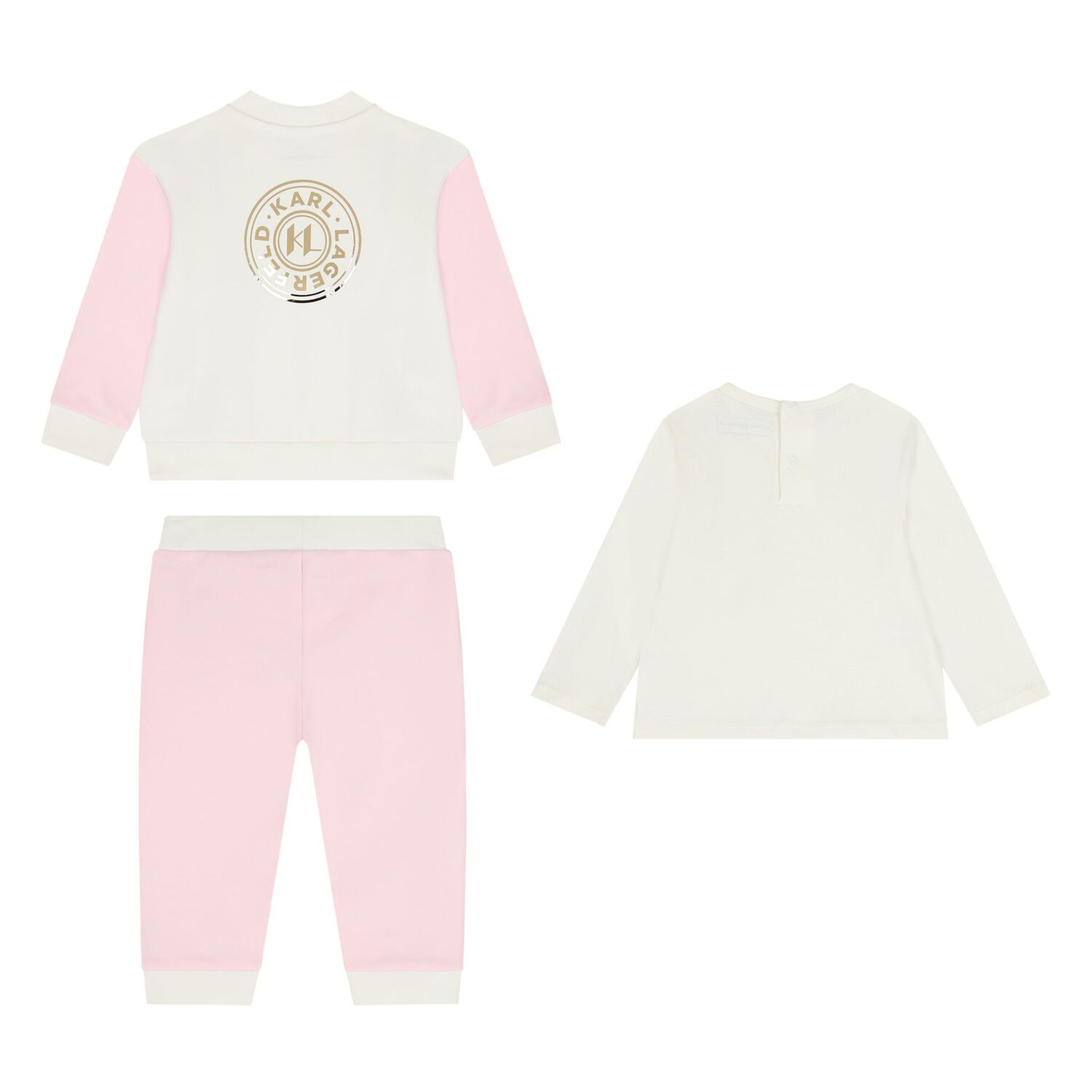 Younger Girls White & Pink Tracksuit Set (3 Piece), 1, hi-res