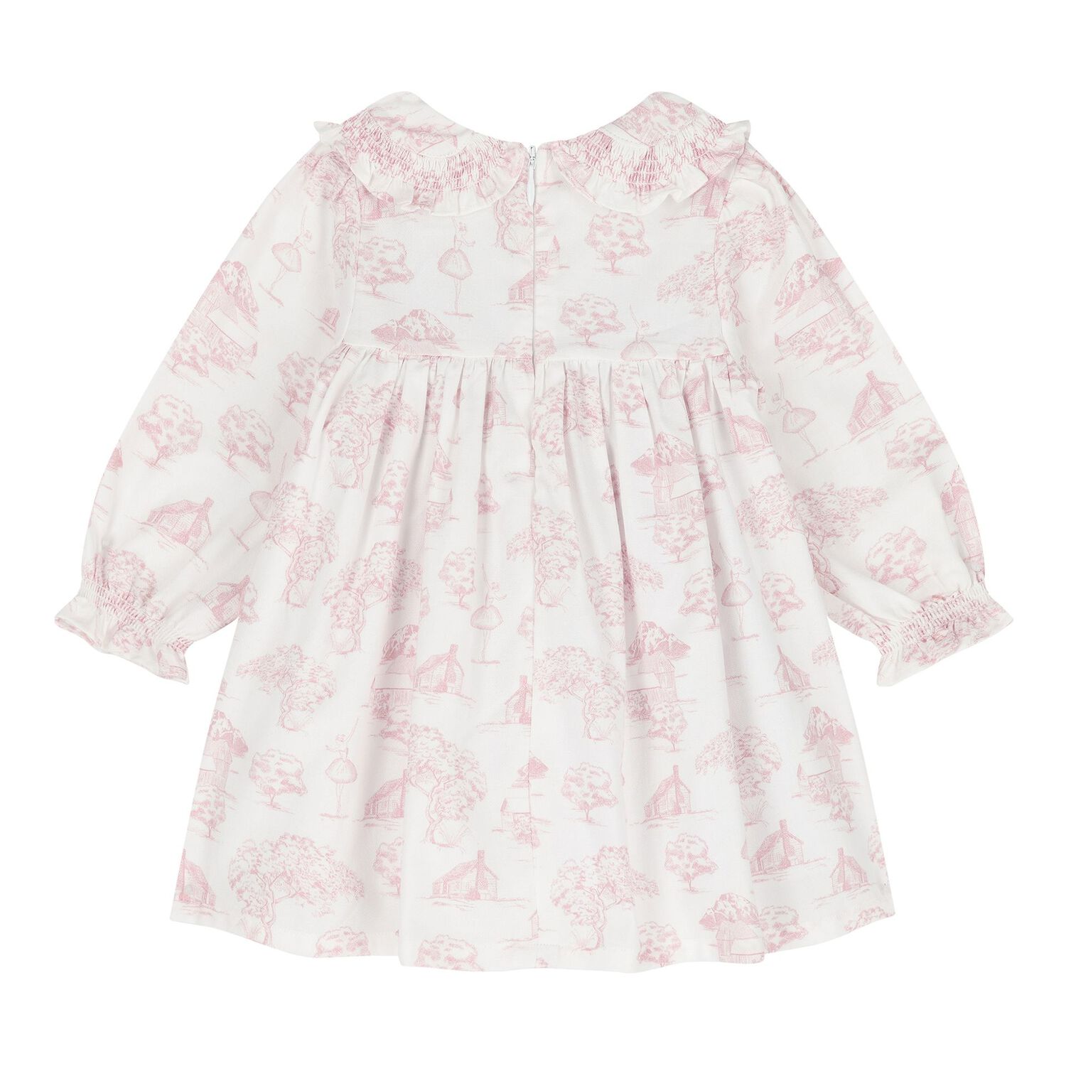 Baby Girls Ivory & Pink Toile de Jouy Dress, 1, hi-res