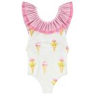 مايوه بنات بطبعة ايس كريم باللون الأبيض, 2, hi-res