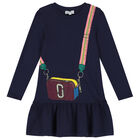 Girls Navy Blue Logo Bag Dress, 3, hi-res