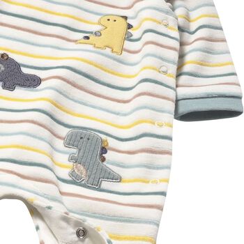 Baby Boys Ivory Striped Dinosaur Babygrow