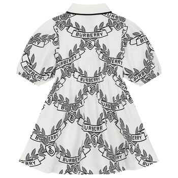 Girls White & Black Logo Polo Dress