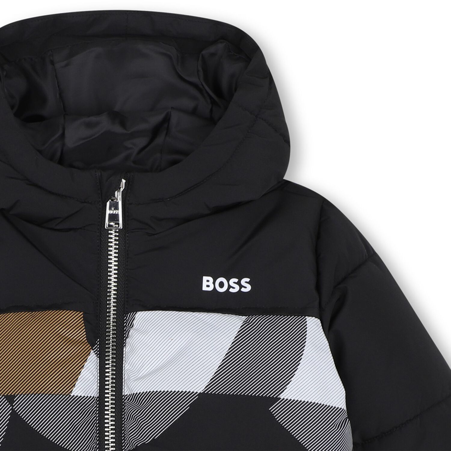 Younger Boys Black Logo Puffer Jacket, 1, hi-res