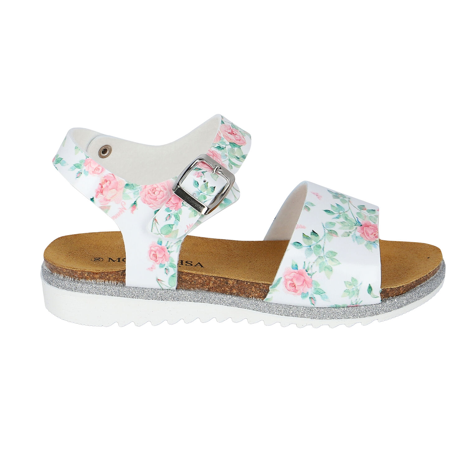 Girls White & Pink Floral Sandals, 1, hi-res