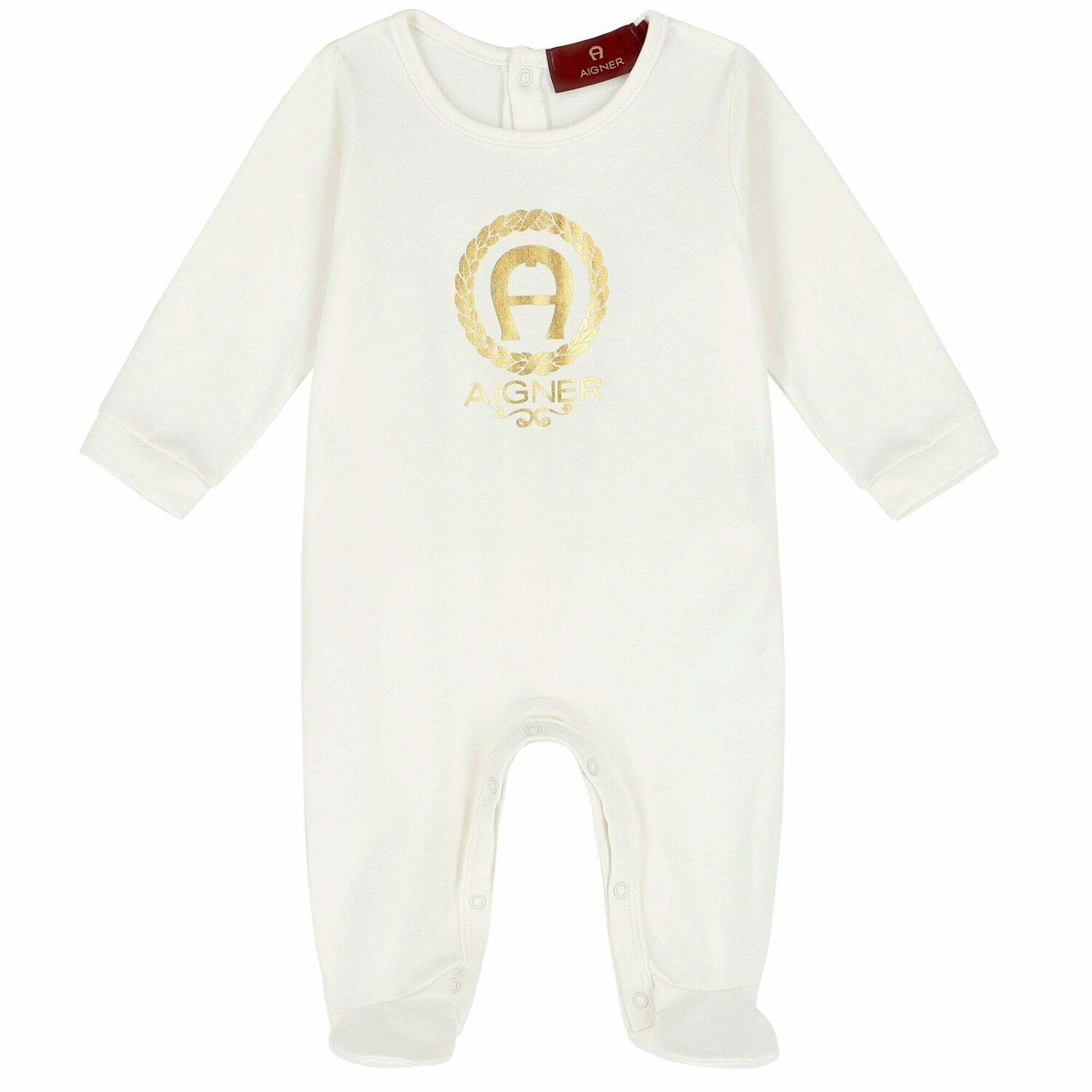 Ivory & Gold Logo Babygrow, 3, hi-res