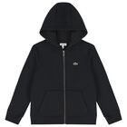 Black Logo Hooded Zip Up Top, 1, hi-res