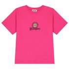 Girls Pink Teddy Bear Logo Long Sleeve Top, 5, hi-res