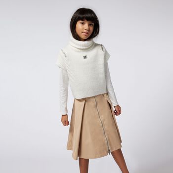 Girls Beige Logo Skirt