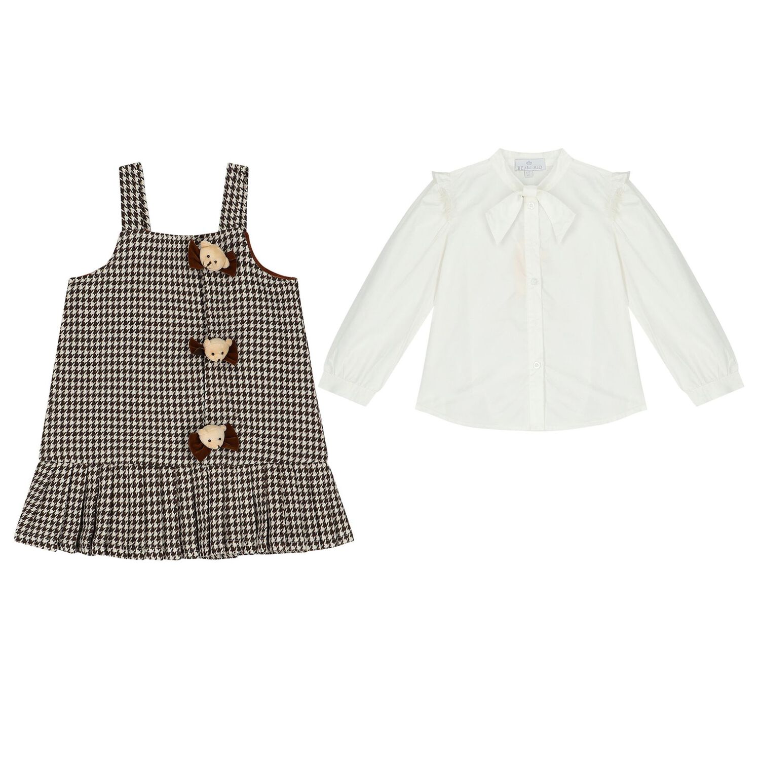Girls Ivory & Brown Dress Set, 1, hi-res image number null
