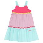 Girls Pink & Aqua Logo Tiered Dress, 1, hi-res