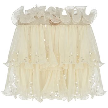 تنورة بناتي عاجية اللون مزينة بالترتر والكشكشة