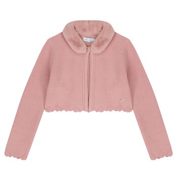 Abel & Lula Girls Pink Faux Fur Collar Cardigan, 1 Girls Pink Faux Fur Collar Cardigan