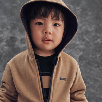 Younger Boys Black & Beige Reversible Zip Up Top
