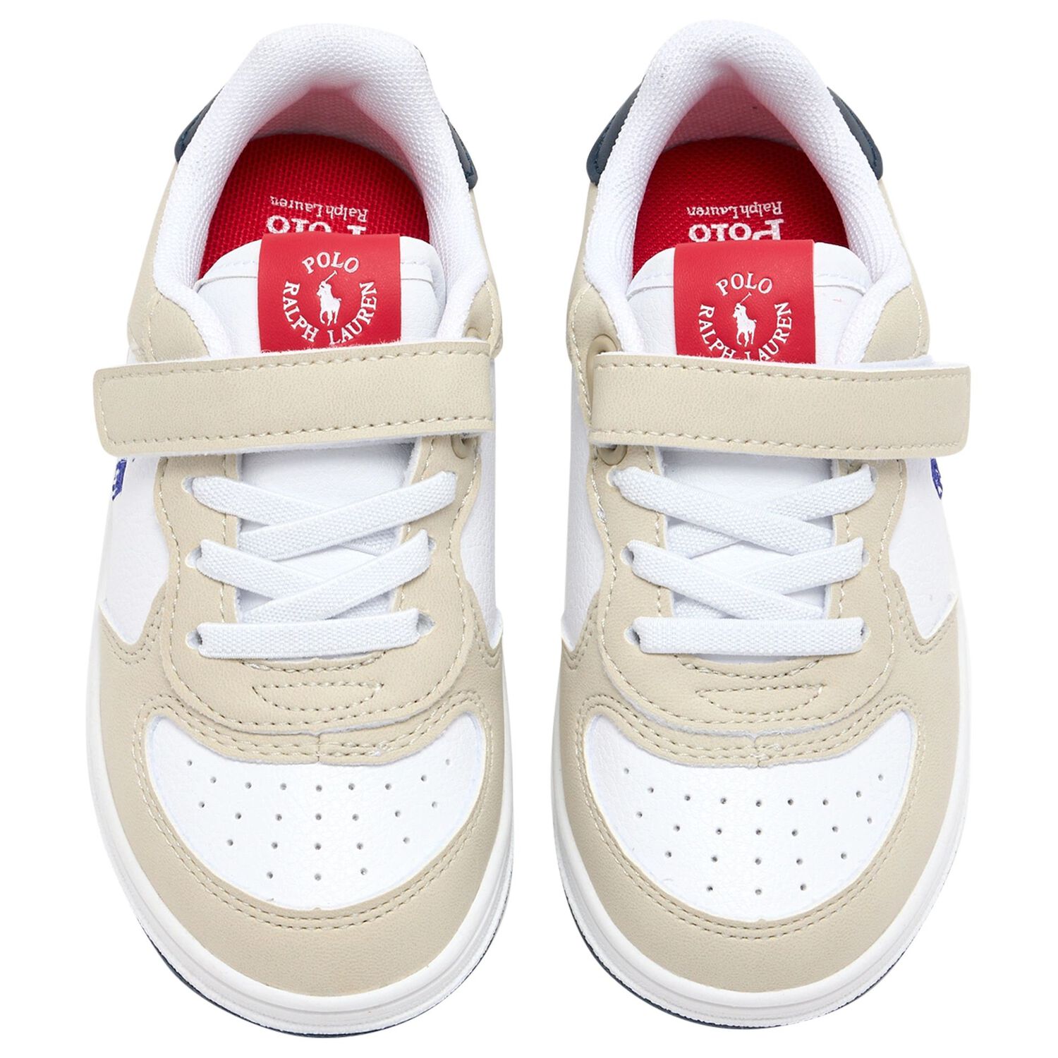 Boys White & Beige Logo Trainers, 1, hi-res