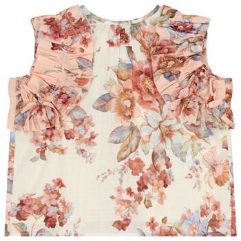 Girls Pink & Ivory Floral Blouse