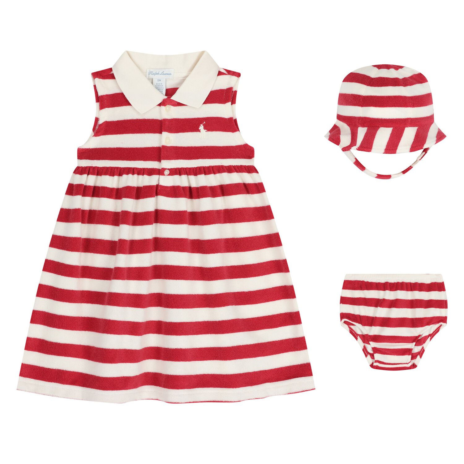 Baby Girls Ivory & Red Striped Dress Set, 1, hi-res