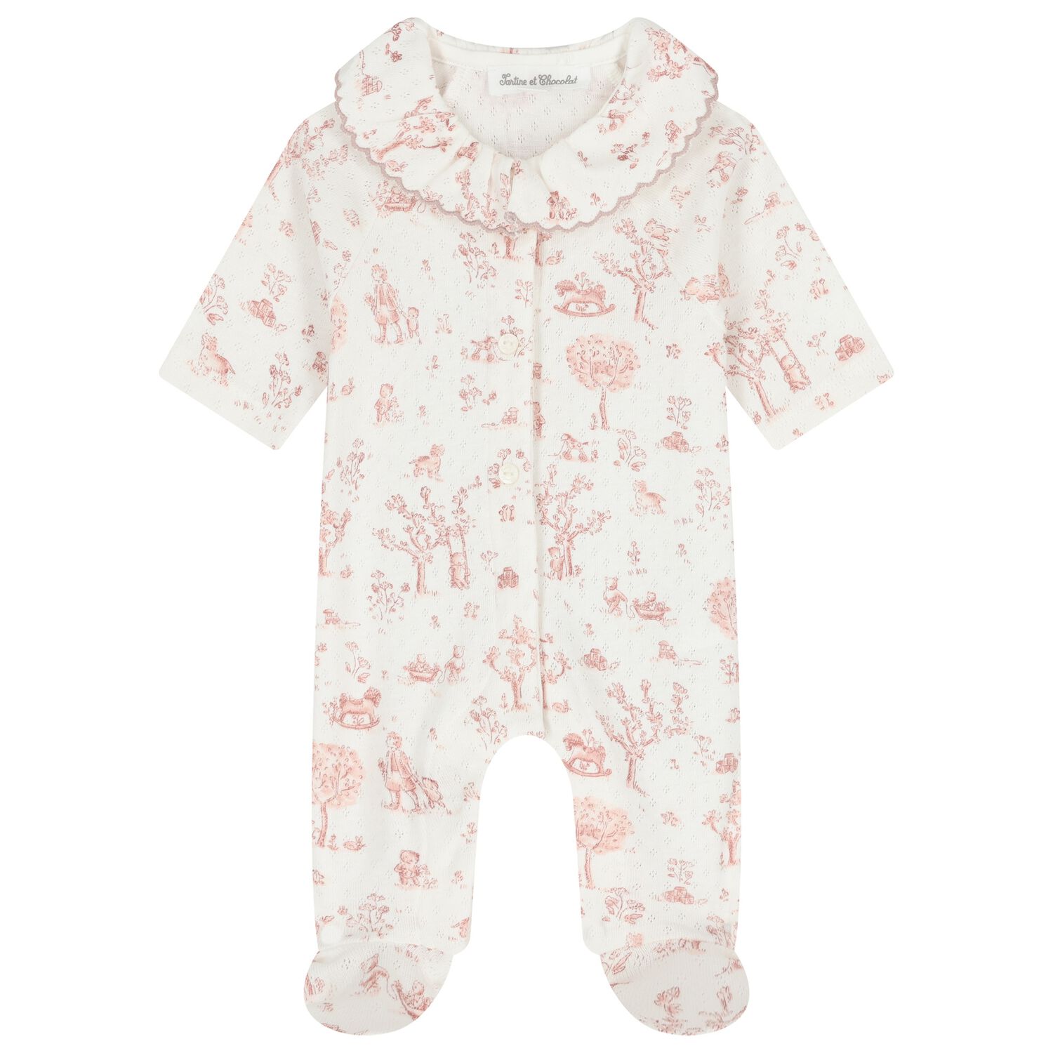 Baby Girls Ivory & Pink Teddy Bear Babygrow, 2, hi-res