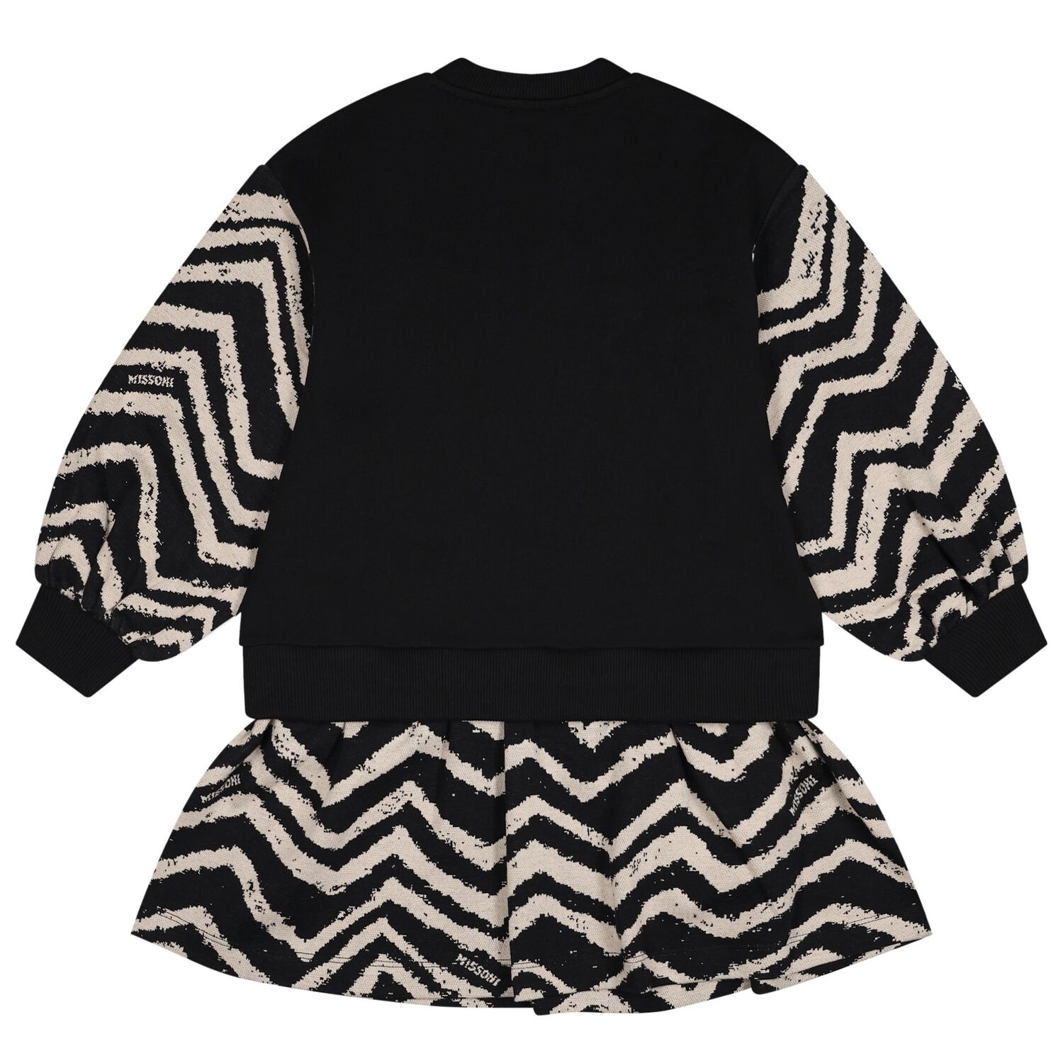 Girls Black & Ivory Logo Zig Zag Dress, 1, hi-res