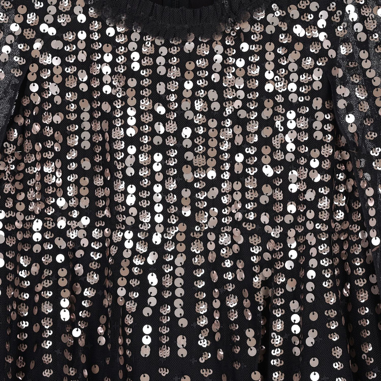 فستان تول أسود مطرز بالترتر للبنات, 2, hi-res