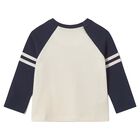 Younger Boys Ivory & Navy Blue Long Sleeve Top, 1, hi-res