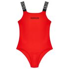 مايوه برتقالي للفتيات بشعار, 1, hi-res