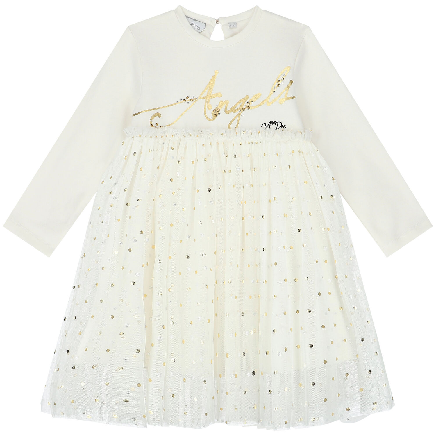 Girls Ivory & Gold Dress, 1, hi-res