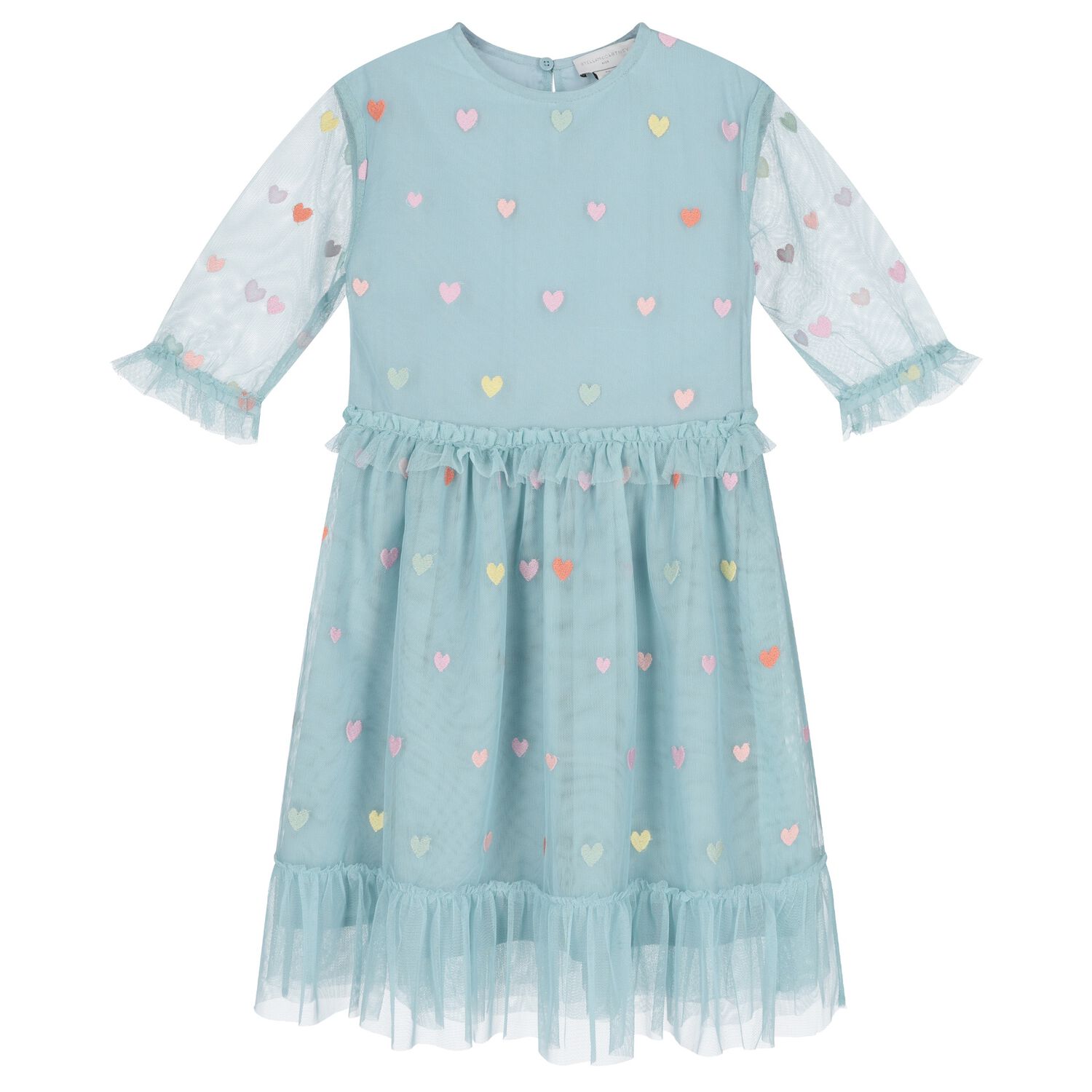 Girls Aqua Hearts Tulle Dress, 1, hi-res