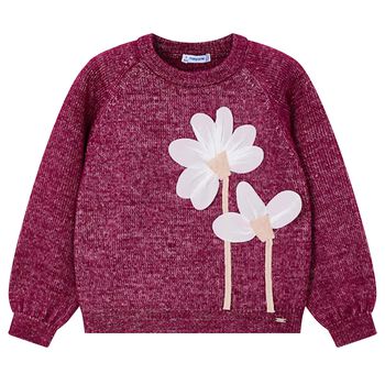 Girls Burgundy Flower Jumper
