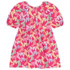 فستان مزين بنقشة فيونكة باللون الوردي للبنات , 1, hi-res