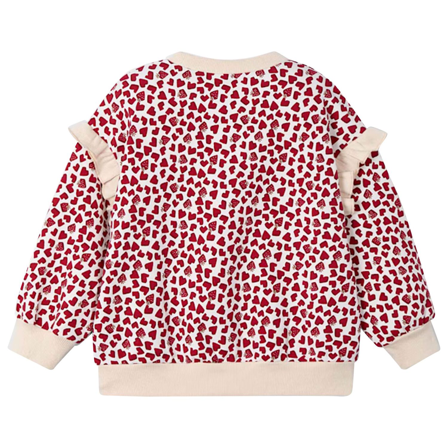 Girls Beige & Red Heart Sweatshirt , 2, hi-res image number null
