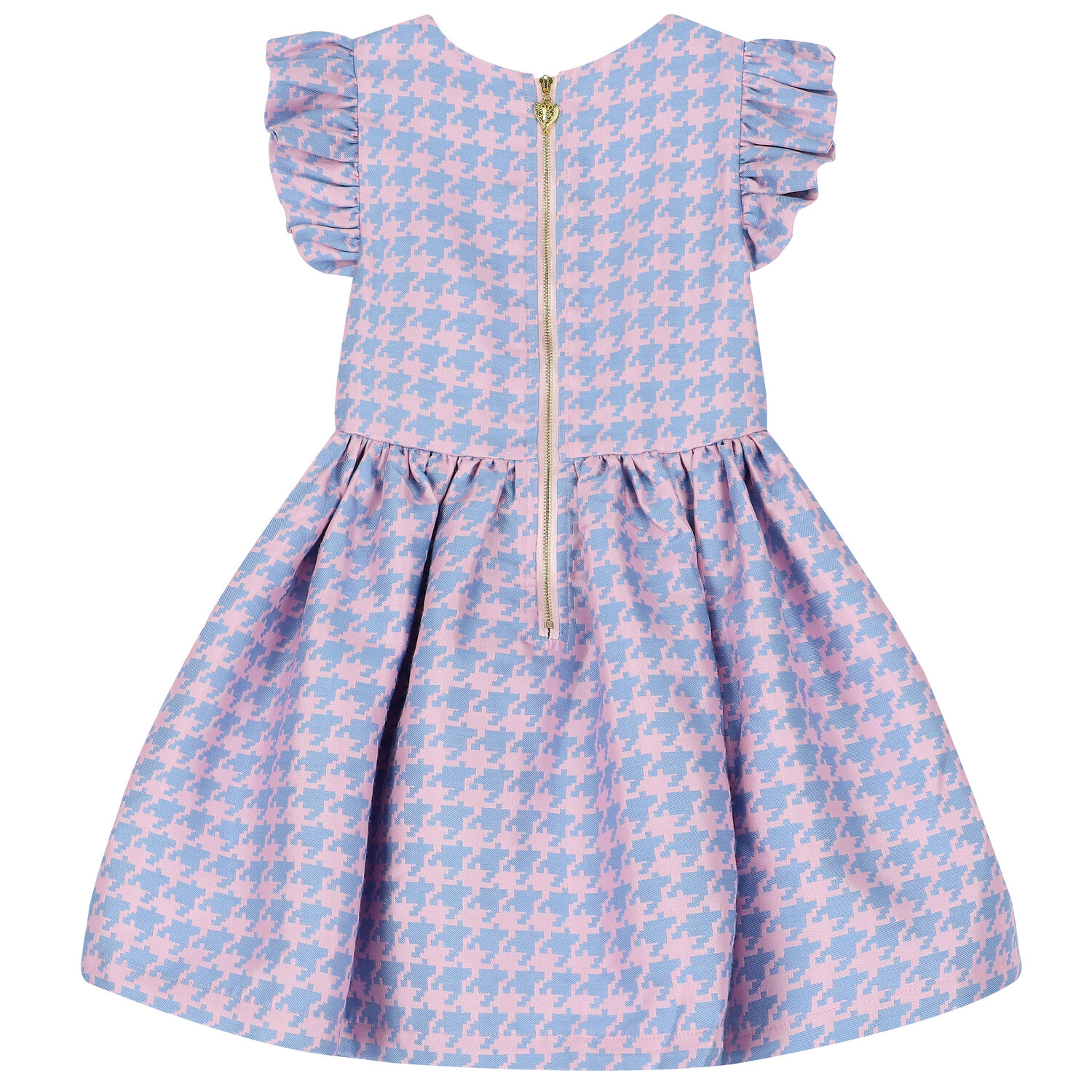 Girls Blue & Pink Houndstooth Dress, 1, hi-res image number null