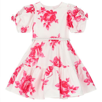 Girls White & Pink Floral Dress