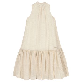Girls Beige Logo Sleeveless Dress