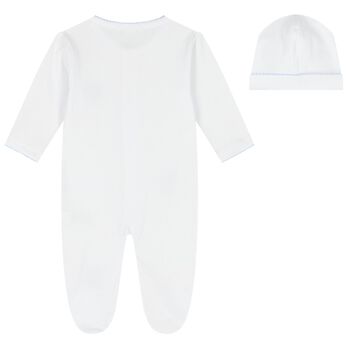 Baby Boys White & Blue Teddy Bear Babygrow Gift Set