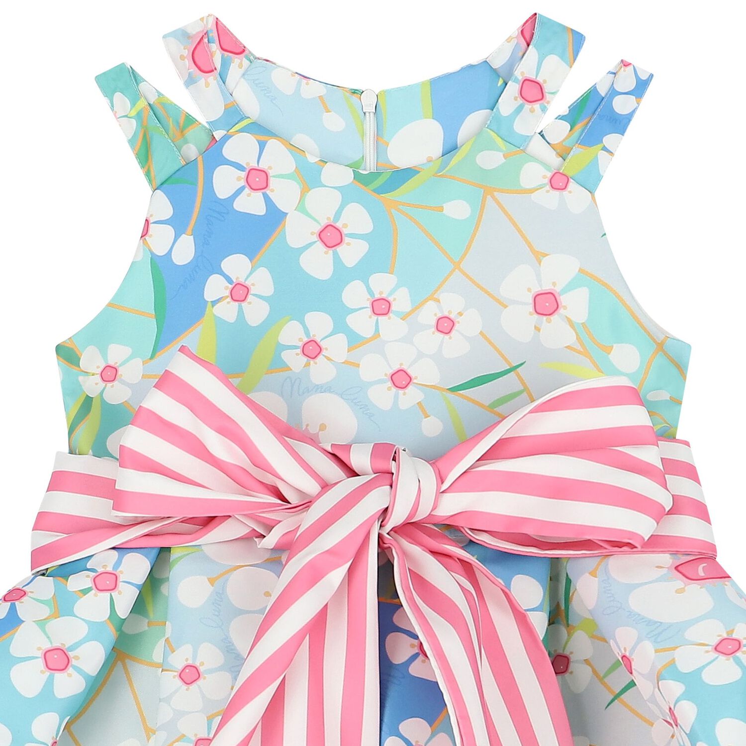 Girls Green & Pink Floral Dress, 1, hi-res