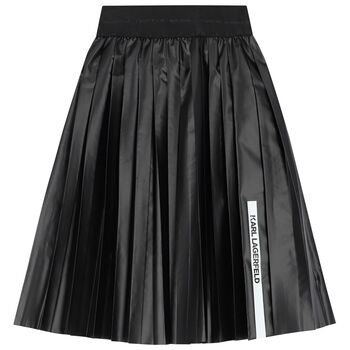 Girls Black Logo Pleated Skirt