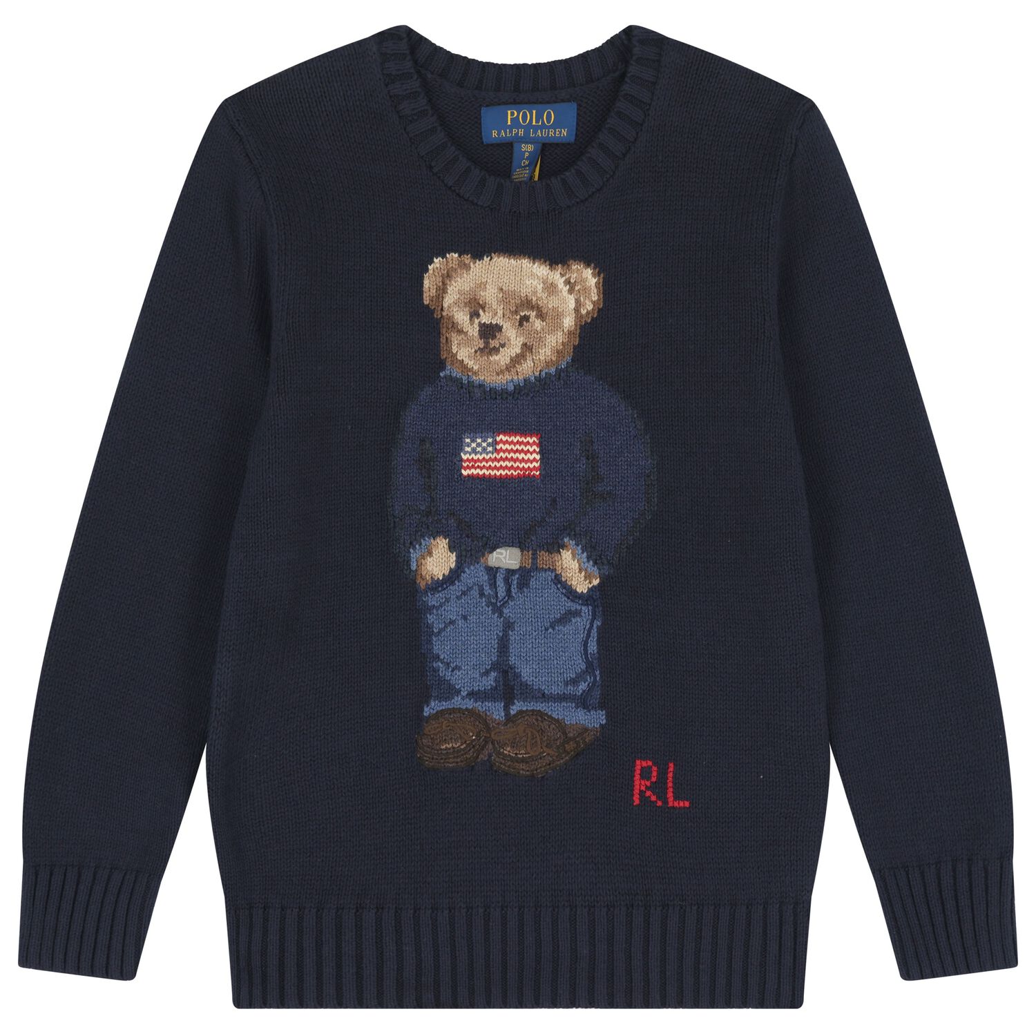 Boys Navy Blue Polo Bear Logo Knitted Sweatshirt, 1, hi-res
