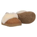 Younger Girls Chestnut Brown Funkette Suede Slippers, 1, hi-res
