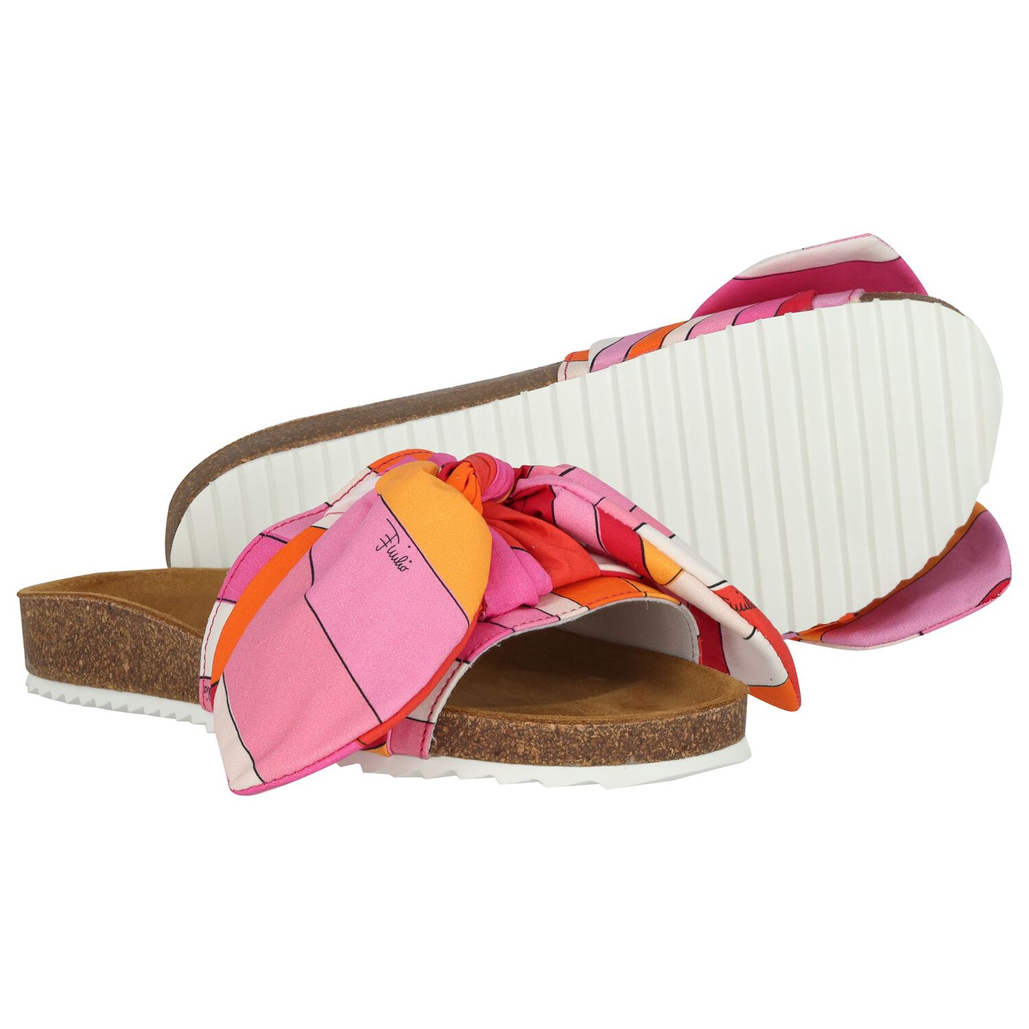 Girls Pink & Orange Bow Sliders, 1, hi-res