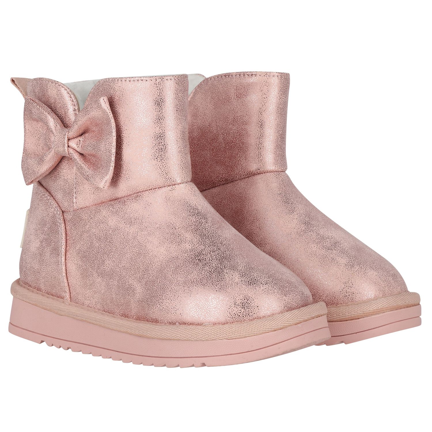 Girls Metallic Pink Faux Leather Bow Boots, 2, hi-res