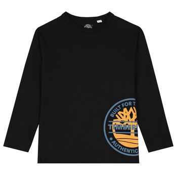 Boys Black Logo Long Sleeve Top