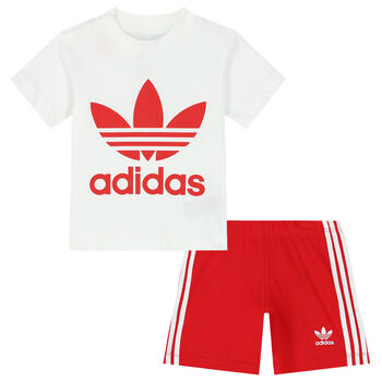 White & Red Logo Shorts Set