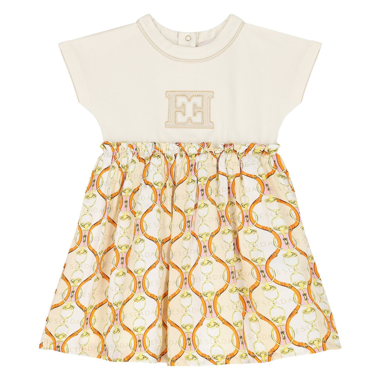 Younger Girls Ivory & Beige Logo Dress, 1, hi-res image number null