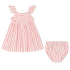 Younger Girls Pink & Ivory Striped Dress Set, 1, hi-res