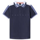 Boys Navy Blue & White Logo Polo Shirt, 1, hi-res