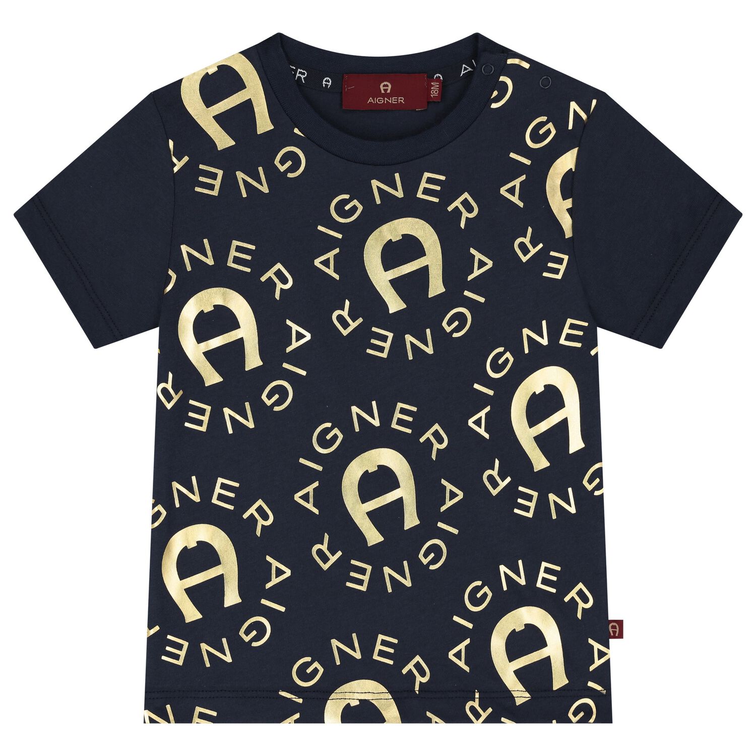 Younger Boys Navy Blue & Gold Logo T-Shirt, 2, hi-res