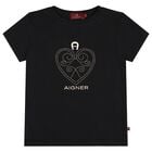 Girls Black & Gold Heart Logo T-Shirt, 2, hi-res