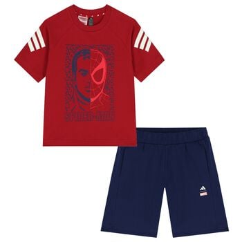 Boys Red & Navy Blue Marvel Shorts Set