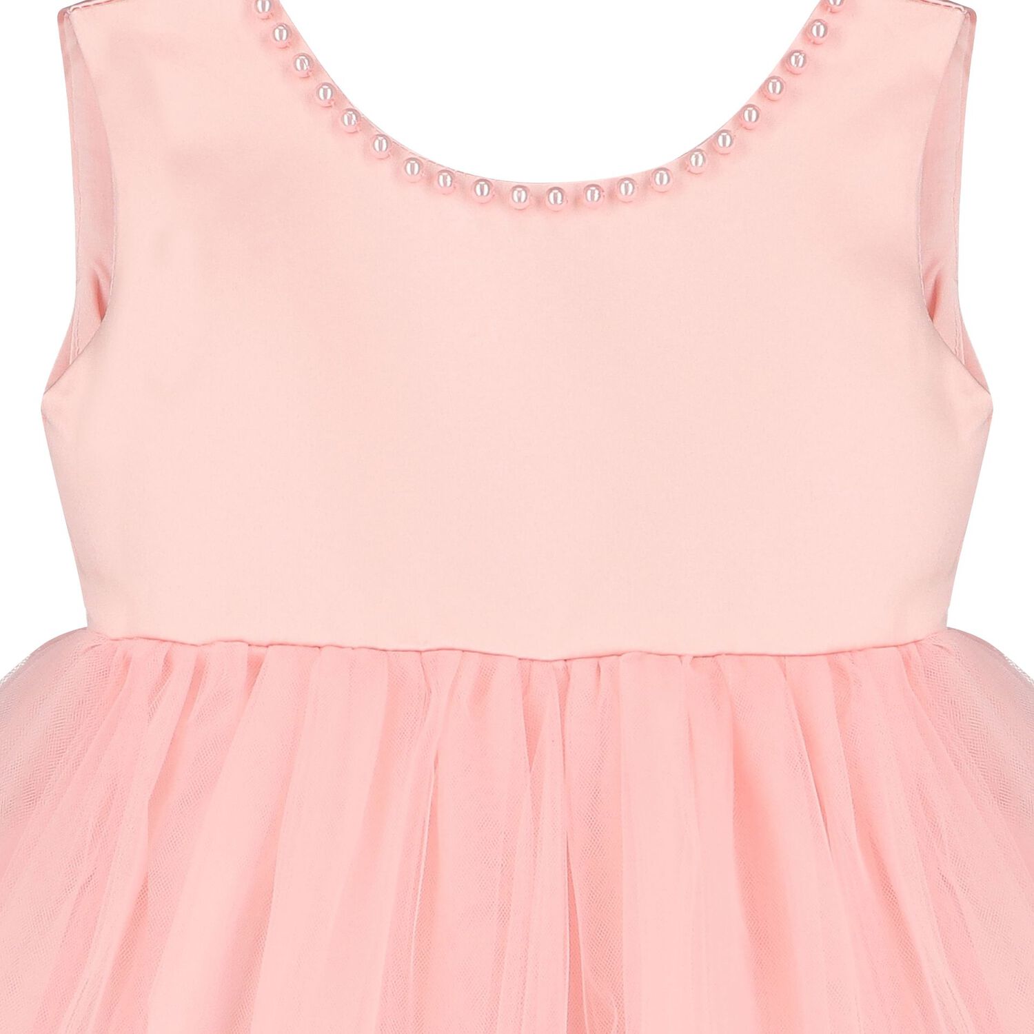 Girls Pink Bow Tulle Dress, 1, hi-res