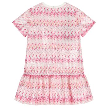 Girls White & Pink Zig Zag Embellished Sequin Dress